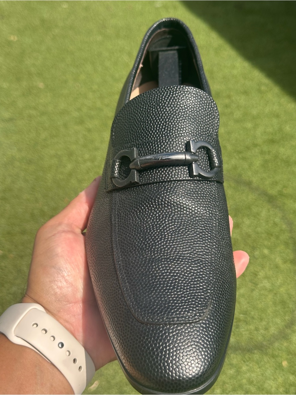Salvatore Ferragamo Black Pebbled Leather Bit Loafers